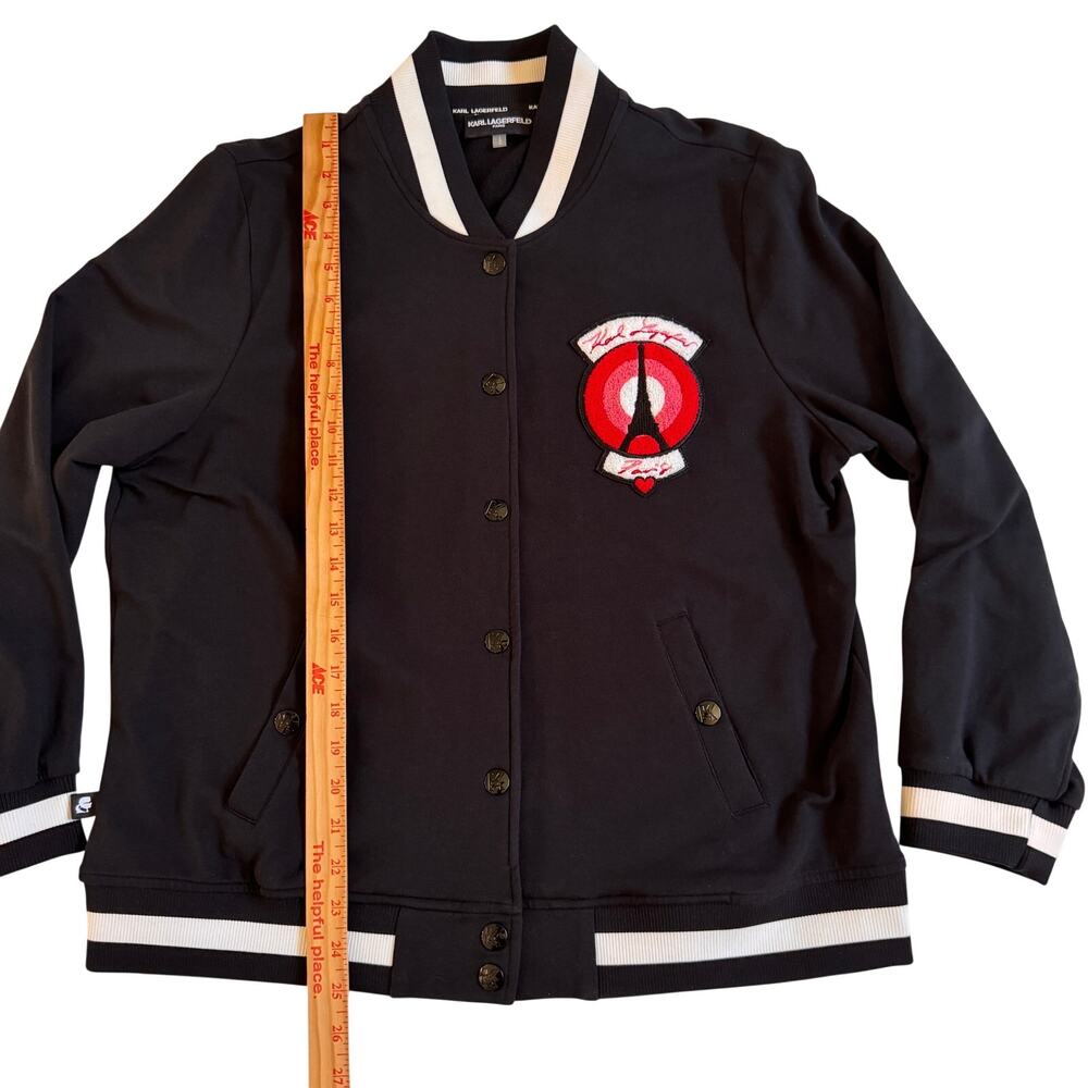 Karl Lagerfeld Varsity Jacket Paris Embroidered Patch Snap Front Size Large - Picture 10 of 10